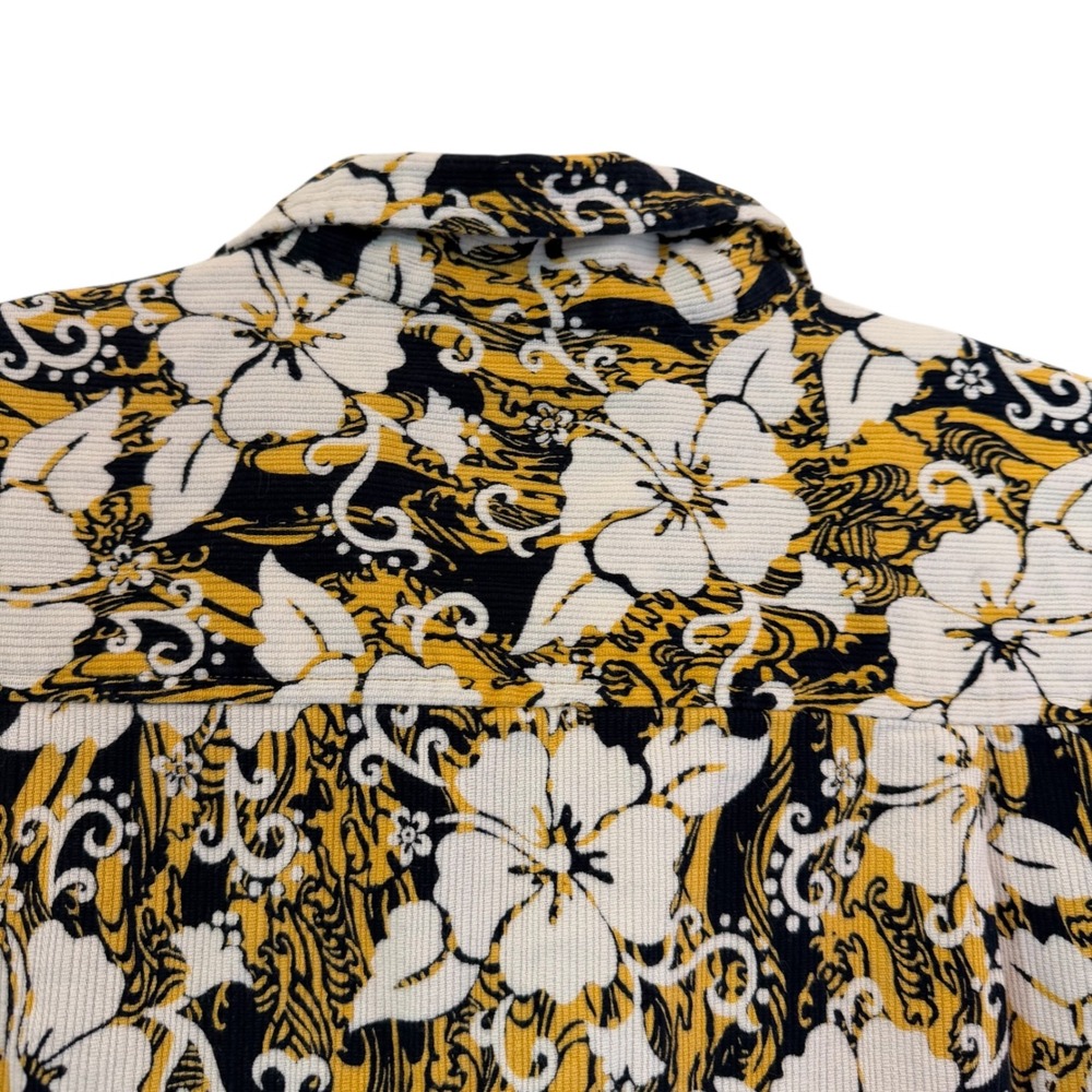 Ocean Pacific OP Med Floral Textured Cotton Button Shirt Yellow VTG Loop Collar - Picture 6 of 11